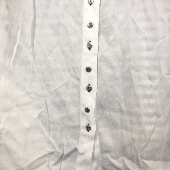 Elisa Cavaletti Striped Button-Down Shirt Unique Collar Button Size M White Grey - Picture 5 of 11